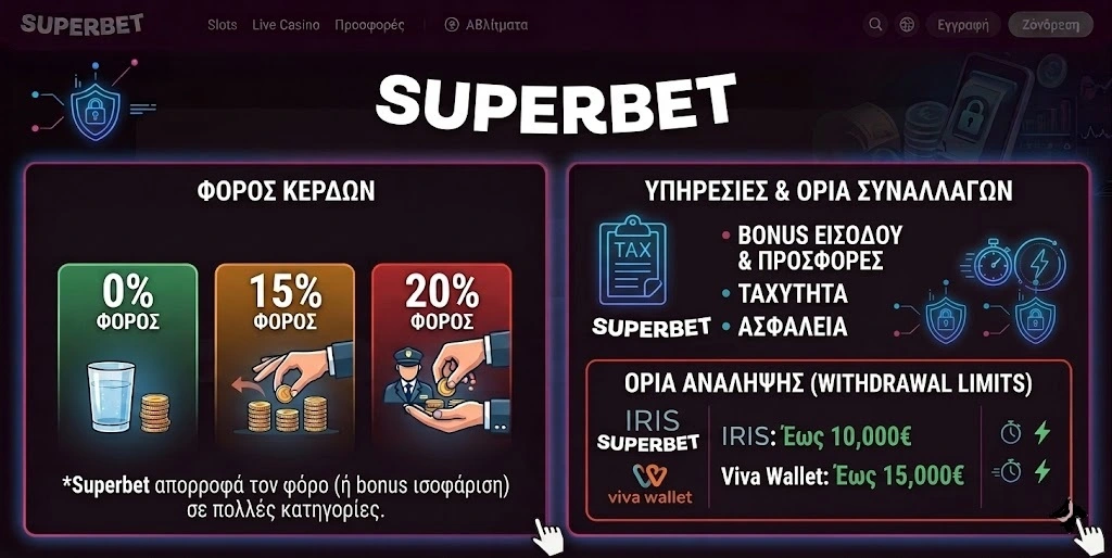 Πίνακας φορολογίας κερδών και ορίων ανάληψης της Superbet για ενημέρωση των Ελλήνων παικτών